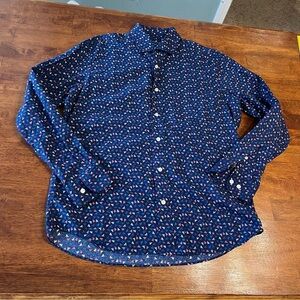 Charleston Thread Men's Blue Paper Airplane Shirt size large 100% Cotton